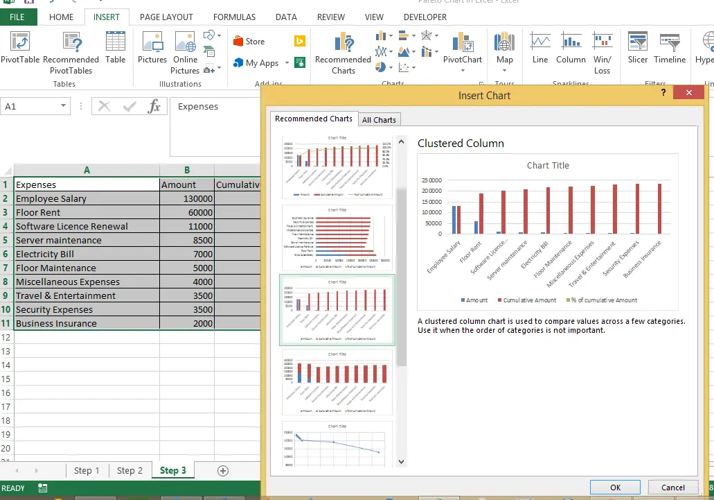 how to construct a pareto chart in excel 2013